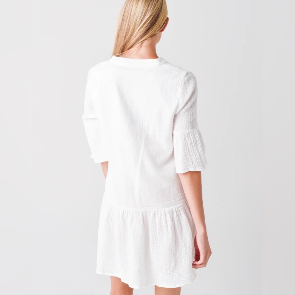 🆕 MONROW Gauze Easy Mini Dress in White - Picture 5 of 8